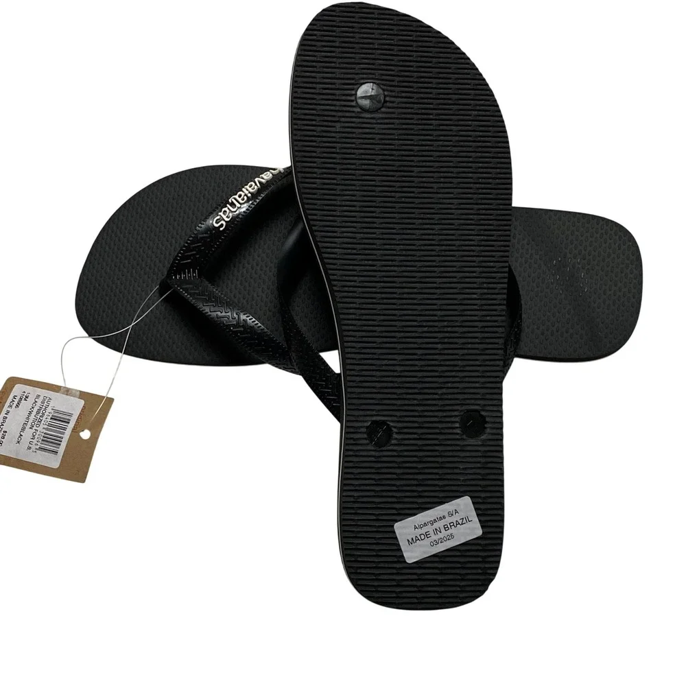 Havaianas Top Logo Mania Mens Flip Flops Black White SandalsSize 13M NWT